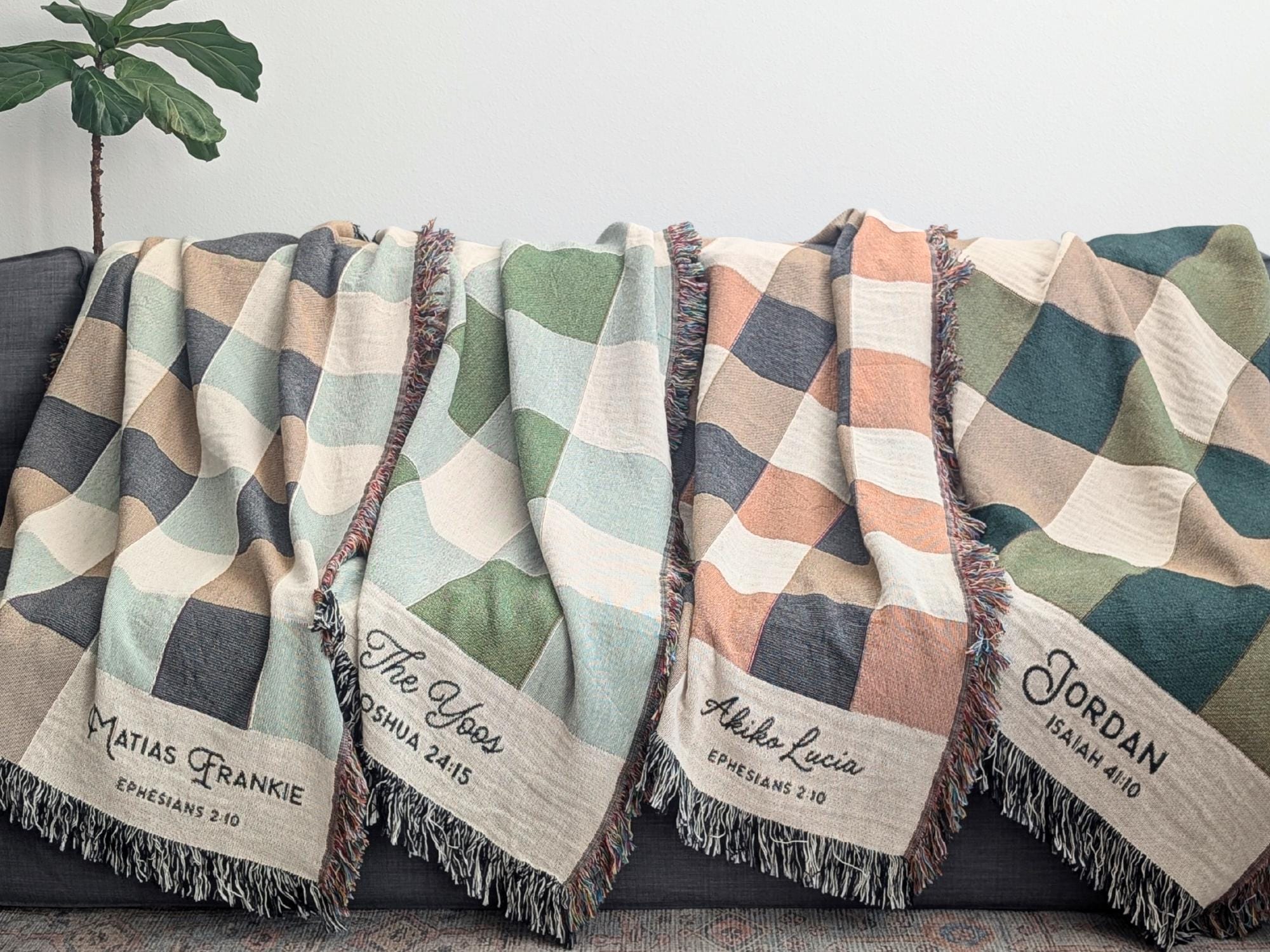 Personalized Woven Throw | Modern Checkered Blanket, Name Gift for Him, Christmas Gift for Kids, Birthday Present for Teenage Son