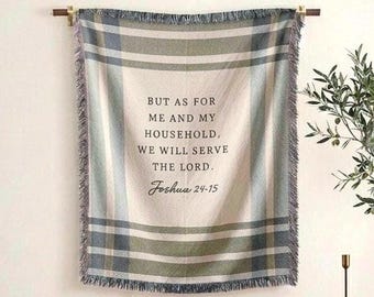 Custom Scripture Blanket | Personalized Woven Cotton Bible Verse Throw Modern Christian Home Decor, Housewarming Faith Gift, Joshua 24:15