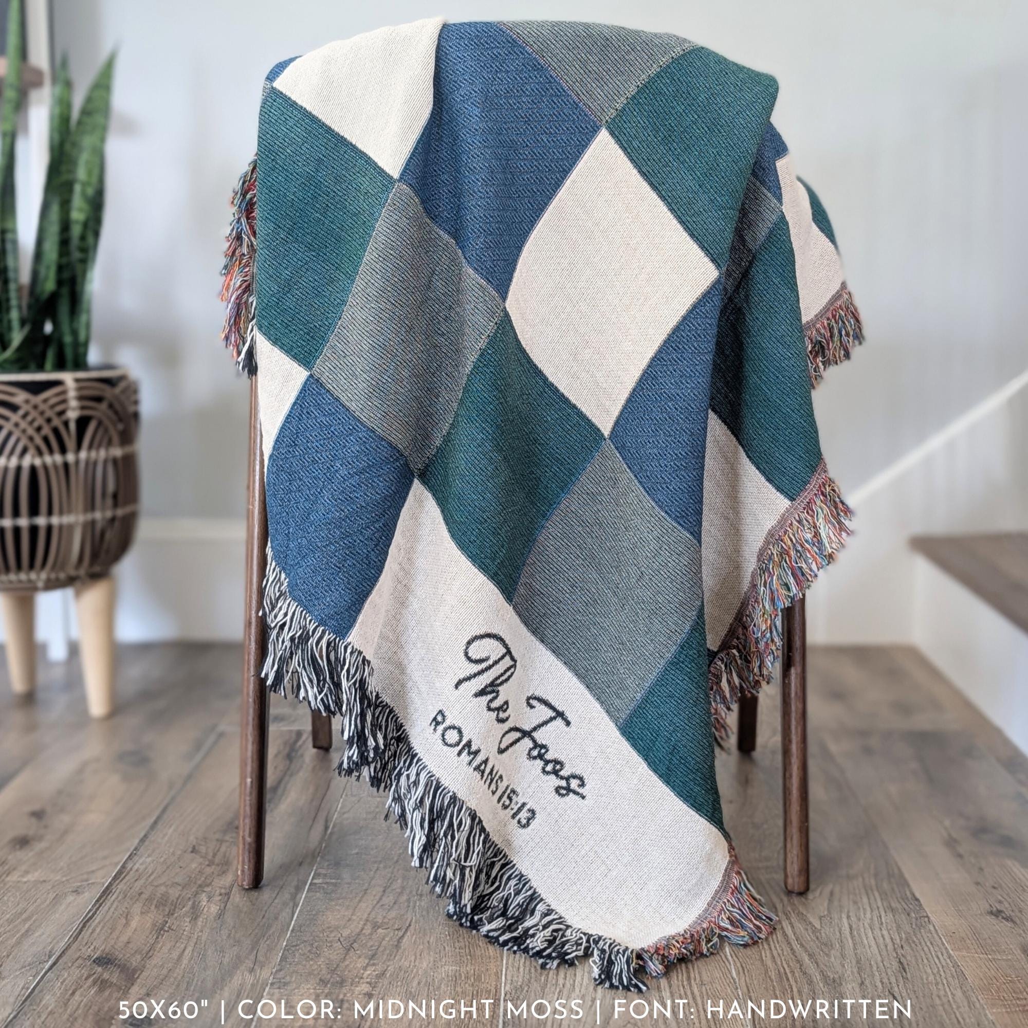 Personalized Woven Throw | Modern Checkered Blanket, Name Gift for Him, Christmas Gift for Kids, Birthday Present for Teenage Son