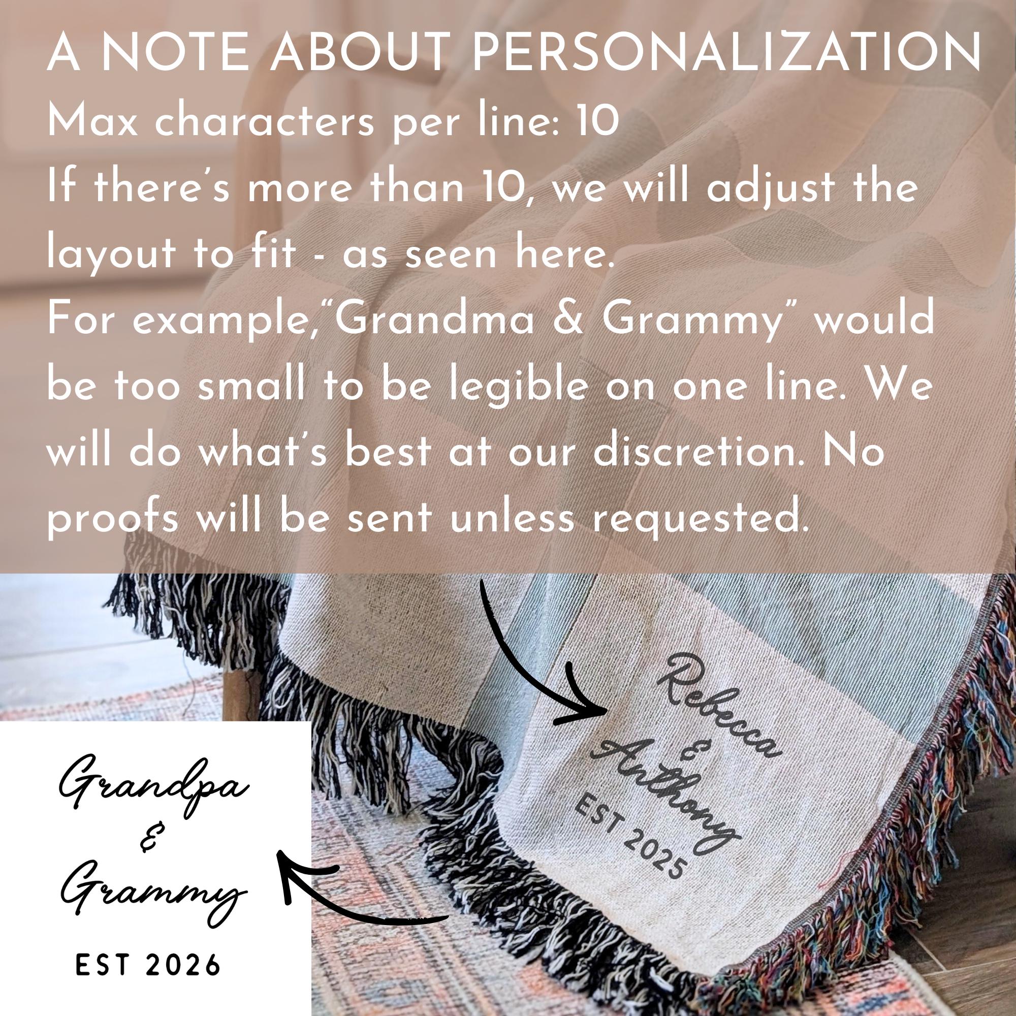 Personalized Woven Throw Blanket | Modern Plaid, Unique Custom Gift for Wedding Engagement Anniversary Keepsake, Family or Couple Last Name