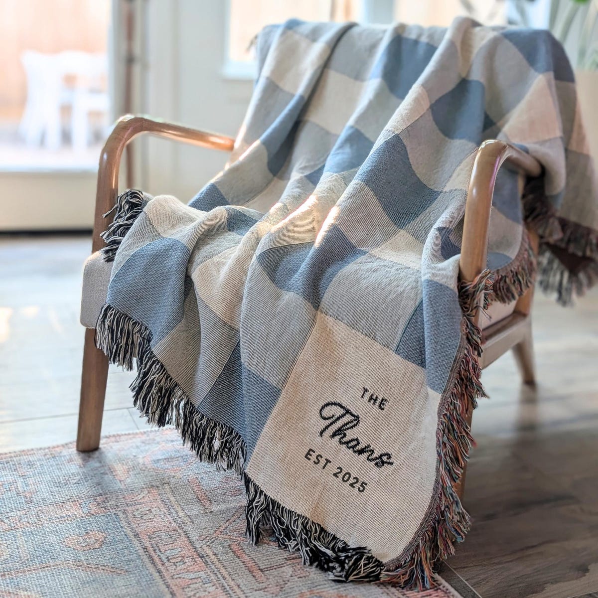 Custom Woven Throw Blanket | Modern Checkered, Unique Gift for Wedding Engagement Cotton Anniversary Keepsake, Family or Couple Last Name - Etsy