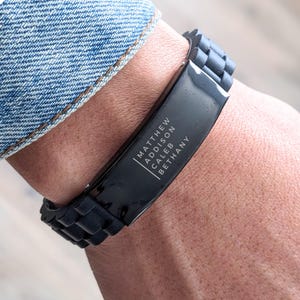 Personalized Gift for Him, Engraved Custom ID Bracelet, Adjustable Minimalist Black Birthday Gift, Father's Day Gift, Christmas, Anniversary Silicone Glideclasp