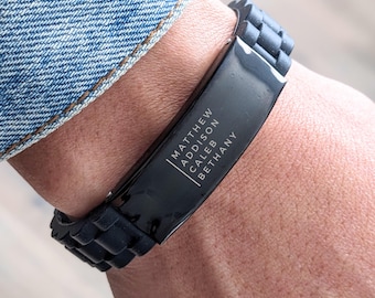 Custom Bracelet Gift for Him, Engraved Personalized ID Bracelet, Adjustable Minimalist Birthday Gift, Father's Day Gift w/ Family Kids Names