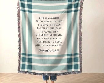 Christian Mother's Day Gift Blanket for Mom Grandma, Personalized Scripture Throw, Faith Based Gift, Proverbs 31 Woman or Any Verse for Her