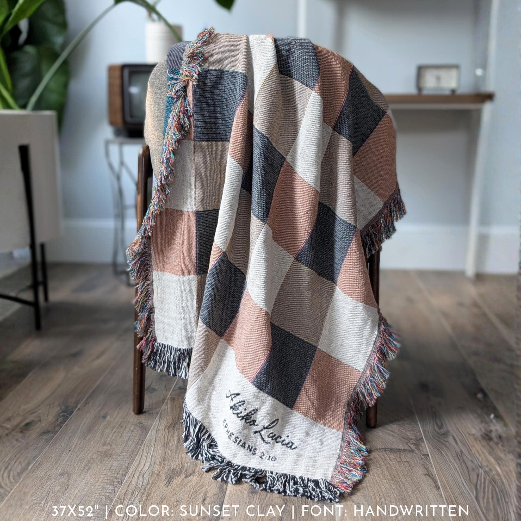 Personalized Woven Throw | Modern Checkered Blanket, Name Gift for Him, Christmas Gift for Kids, Birthday Present for Teenage Son