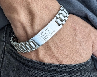 Dad Bracelet, Men's Bracelet, Father's Day Gift, Engraved with Kids Names, Family Names, Mens Jewelry, Personalized Stainless Steel Bracelet