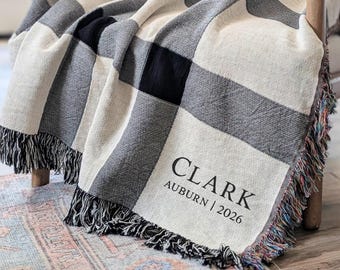 Custom College Graduation Blanket, Personalized College Grad Keepsake, Name Woven Throw Blanket, University Class of 2026 Gift