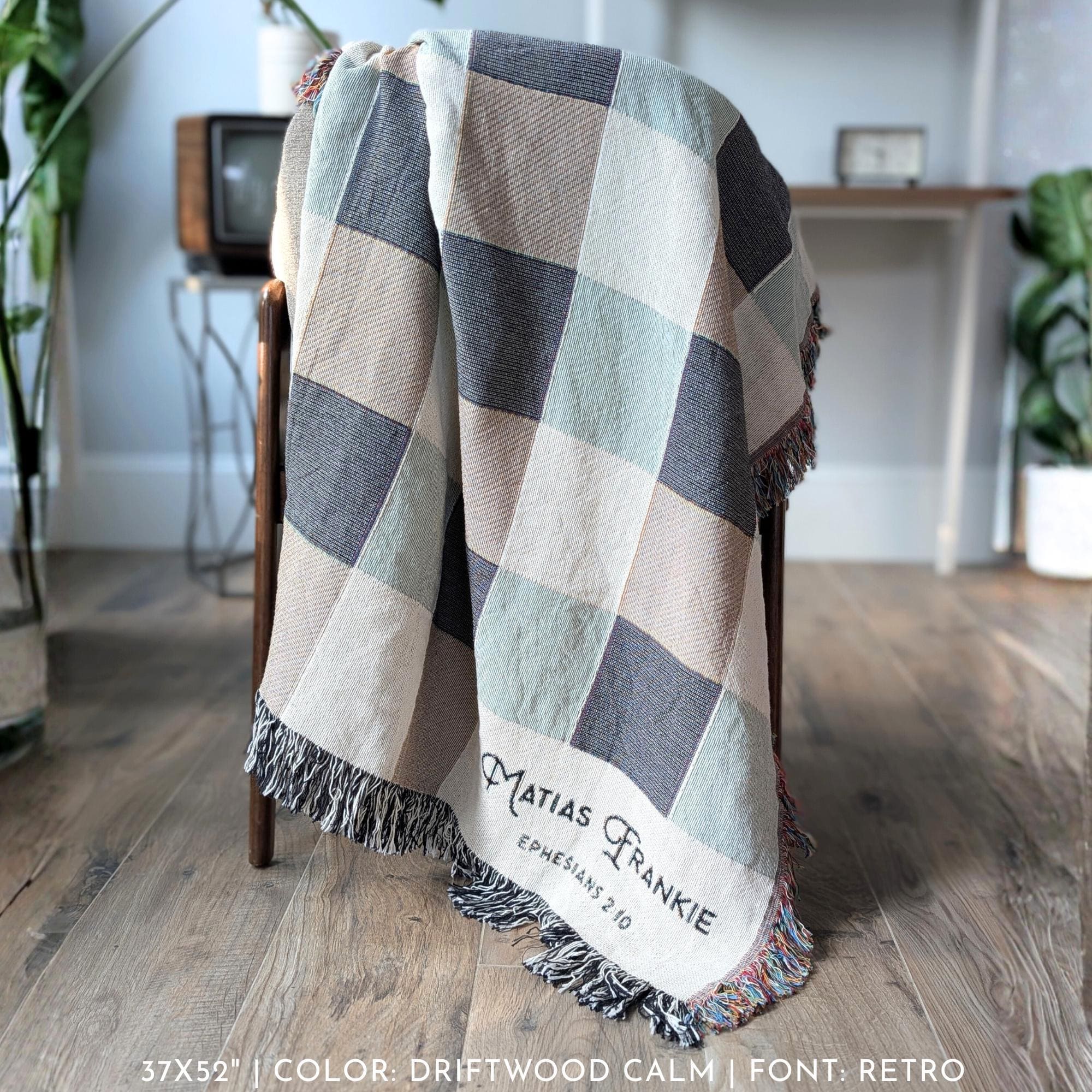 Personalized Woven Throw | Modern Checkered Blanket, Name Gift for Him, Christmas Gift for Kids, Birthday Present for Teenage Son