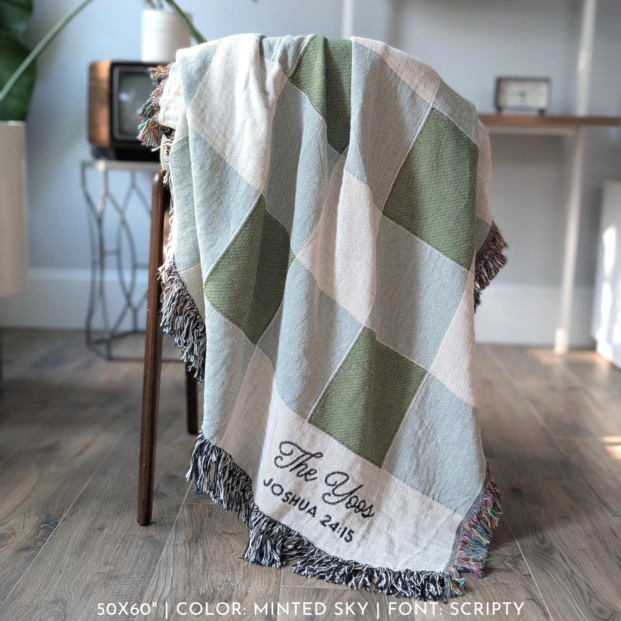 Personalized Woven Throw | Modern Checkered Blanket, Name Gift for Him, Christmas Gift for Kids, Birthday Present for Teenage Son