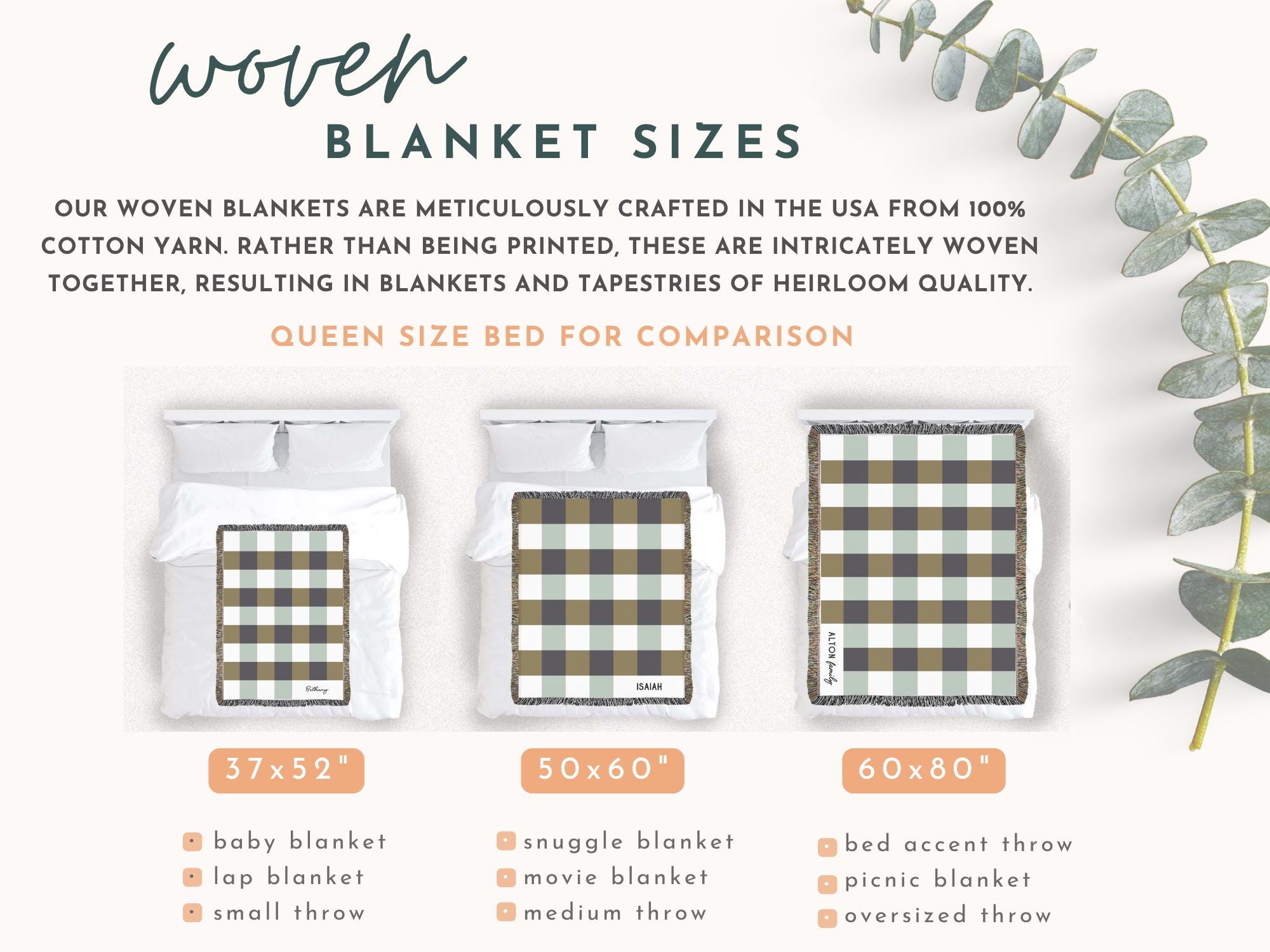 Personalized Woven Throw | Modern Checkered Blanket, Name Gift for Him, Christmas Gift for Kids, Birthday Present for Teenage Son