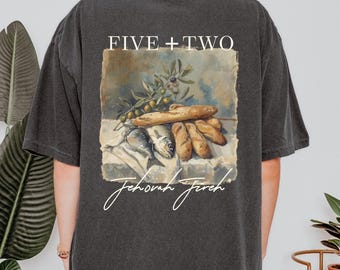 Christian T-Shirt | Five Loaves + Two Fish + Faith Bible Verse Crewneck Tee to Share Jesus Gospel, Comfort Colors ® Christian Apparel Gift