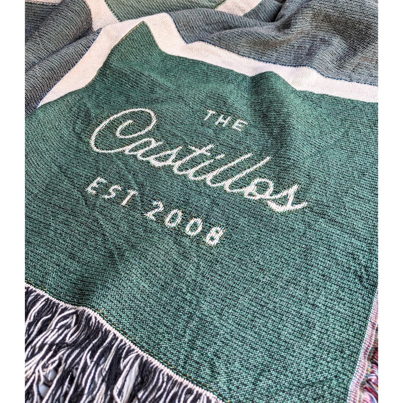 Personalized Woven Throw Blanket | Modern Plaid, Unique Custom Gift for Wedding Engagement Anniversary Keepsake, Family or Couple Last Name
