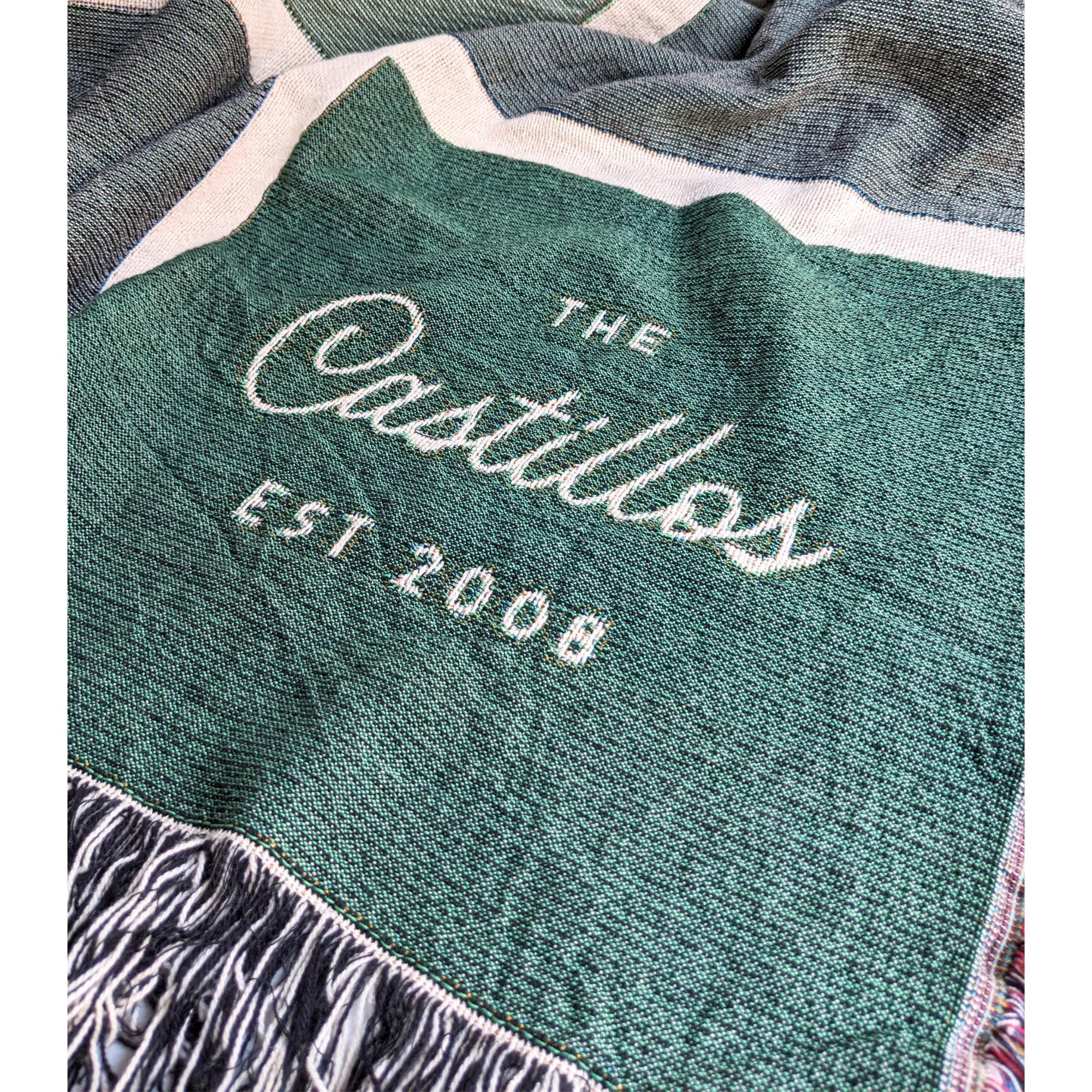 Personalized Woven Throw Blanket | Modern Plaid, Unique Custom Gift for Wedding Engagement Anniversary Keepsake, Family or Couple Last Name