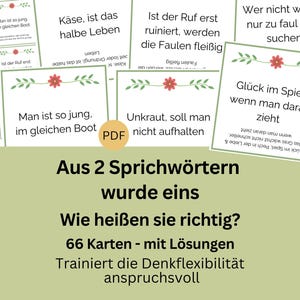 Seniorenspiel Sprichwörterspiel- Aus 2 Sprichwörtern wurde 1, anspruchsvolles  Gedächtnistraining Senioren Aktivierung, deutsch, digital PDF