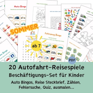 Autospiele Kinderbeschäftigung, Reisespiele für Kinder, Autobingo, Spiele im Auto, Reisebeschäftigung, Autofahrt, deutsch, digital, PDF