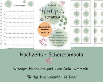 Hochzeitstombola, Hochzeitsspiel, Scherztombola Geld sammeln, Tombola, Lose, Hochzeit, deutsch, digital, PDF