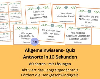 Quiz Quizfragen, Seniorenspiel, Langzeitgedächtnis, Erinnerungsspiel, Aktivierungsspiel, Senioren, Wissensquiz, deutsch, digital, PDF