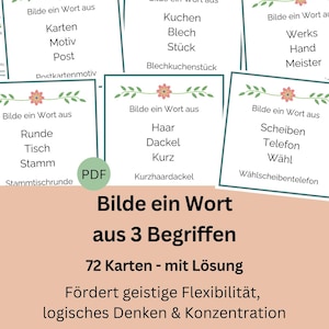 Seniorenspiel- Wörterspiel - Ein Wort aus 3 Begriffen, Gedächtnistraining,  Aktivierung und Beschäftigung für Senioren, deutsch digital PDF