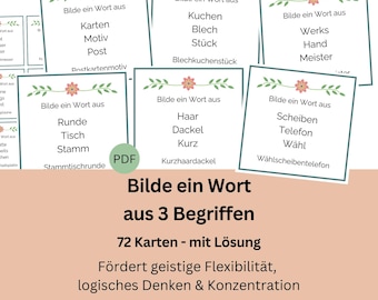 Seniorenspiel- Wörterspiel - Ein Wort aus 3 Begriffen, Gedächtnistraining,  Aktivierung und Beschäftigung für Senioren, deutsch digital PDF