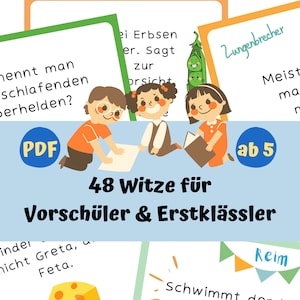 May include: A set of 48 joke cards for preschool and first grade students. The cards feature colorful illustrations of children and a variety of themes, including jokes, riddles, tongue twisters, and rhymes. The cards are designed to help children develop their language skills and sense of humor.