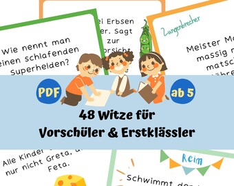 Peut inclure: Un jeu de 48 cartes de blagues pour les enfants de maternelle et de première année. Les cartes présentent des illustrations colorées d'enfants et une variété de thèmes, notamment des blagues, des devinettes, des virelangues et des rimes. Les cartes sont conçues pour aider les enfants à développer leurs compétences linguistiques et leur sens de l'humour.