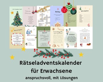 Rätsel Adventskalender für Erwachsene Senioren Rätseladventskalender Quizfragen, deutsch PDF Datei digital selbst ausdrucken herunterladen