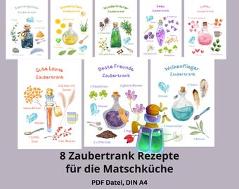 Zaubertrank Rezepte Matschküche Schlammküche Kinder deutsche Zaubertränke Rezeptkarten Kindergarten Natur Outdoor Spiel deutsch digital PDF