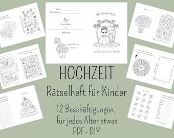 Hochzeit Kinder Rätselheft, Hochzeitsheft, Beschäftigung Beschäftigungsheft, Spiele, Malbuch, druckbare Vorlage, deutsch, digital PDF, DIY