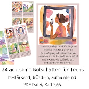 Jugendliche Achtsamkeitskarten, positive Botschaften, Selbstliebe Mädchen, Teenager Selbstwert, Karten Kartenset deutsch, digital, PDF
