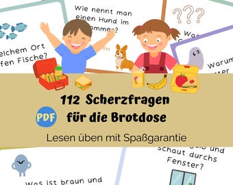 Brotdosennachrichten Scherzfragen für die Brotdose, Kinder Schule, lesen üben, Spaß, deutsch, digital, PDF zum ausdrucken, herunterladen