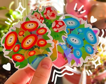 Super Mario Flower Stickers | Fire Ice and Piranha Plant Fanart Stickers