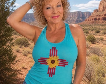 New Mexico Zia Sunflower Racerback Tank for Women