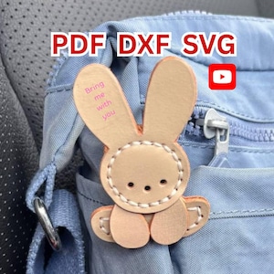 Modello per ornamento a forma di coniglietto in pelle / Modello per ciondolo borsa / (PDF, SVG, DXF) Download digitale + Video tutorial