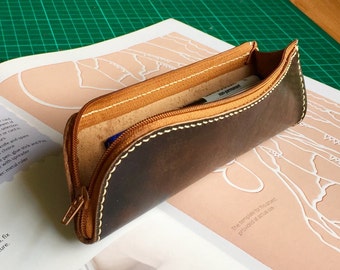 PATTERN Leather Pencil case template for leathercraft beginner, DIY leather pencil case pdf pattern for leather pencil case.