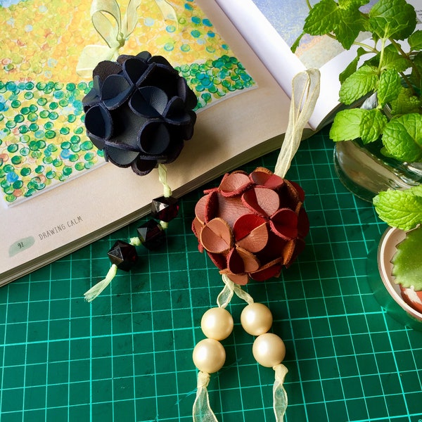 Leather Flower Ball Ornament Pattern | Bag Charm Template | PDF Digital Download