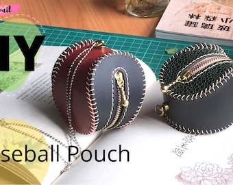 Baseball Leather Coin Pouch pattern, DIY leather coin purse template, leather craft pattern for coin bag, handmade coin purse PDF pattern.