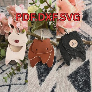 Leder Tier Schlüsselanhänger Muster | Katze, Bär & Nilpferd (PDF, SVG, DXF)