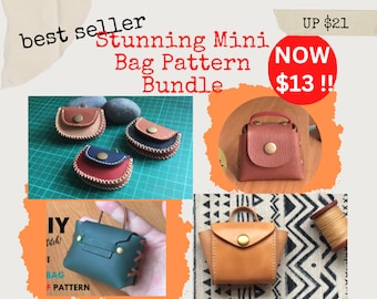 Cute leather bag patterns for beginner, Small bag templates, handmade mini bag patterns, hand sew leather bag patterns, leather gift ideas.