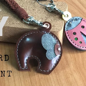 Leather Keychain Pattern, Leather Keychain Pattern, Cute Keychain Pattern, Adorable keychain template, Ladybird and Elephant Keyring