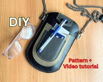 Patrón de bolso bandolera de cuero para celular / Plantilla de bolsa / Descarga digital en PDF