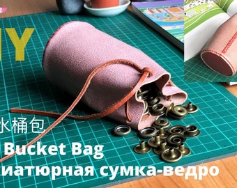 Motif de sac seau en cuir avec cordon de serrage | Modèle de mini sac | Téléchargement numérique PDF