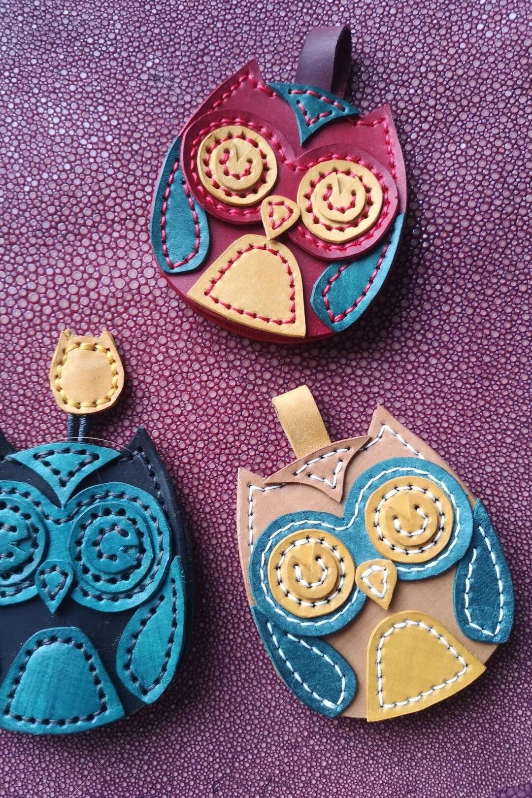 Leather Key Holder Pattern, Owl Dangle, Leather Ornament Pattern, Cute Leather Pattern, Leather