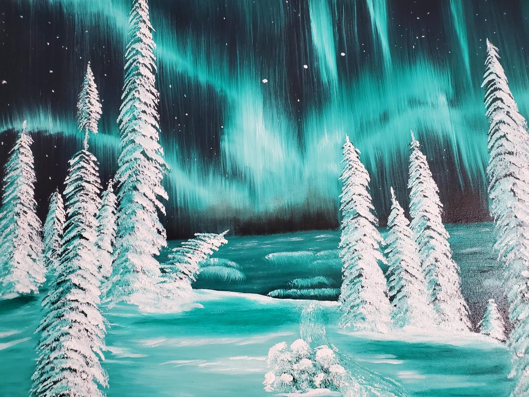 Aurora Borealis Oil Painting: Original Winter Landscape Art (30x30) - Etsy