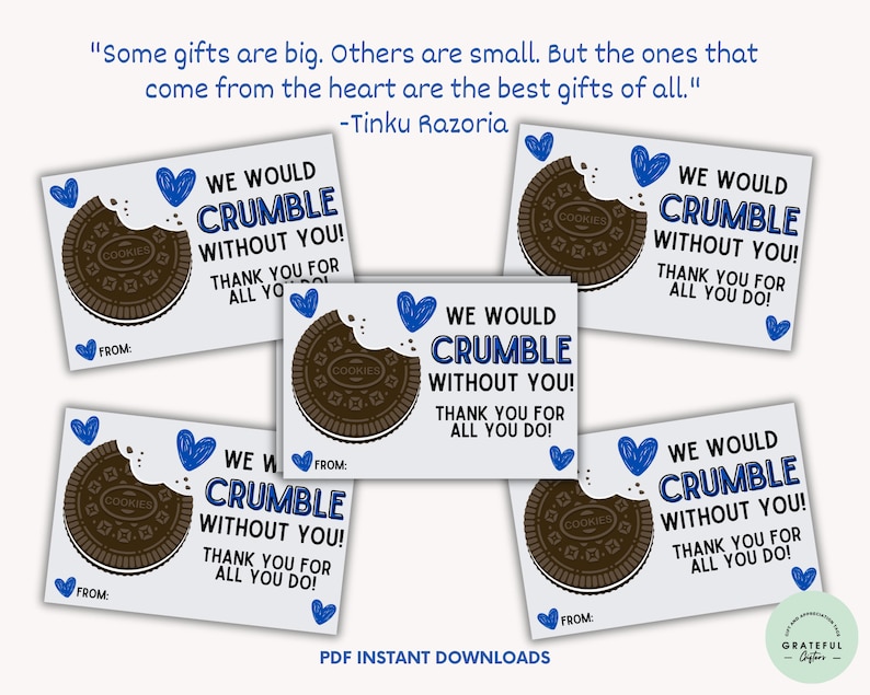 We Would Crumble Without You Oreo Cookie Gift Tags, Oreo Cookies, Gifts for Staff, Employee Appreciation, Sandwich Cookie, Oreo Template image 4