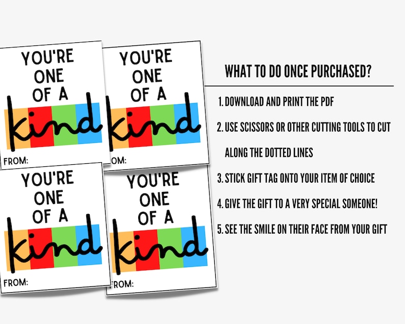 PRINTABLE You're One of A Kind Thank You Gift Tags Teacher Appreciation
