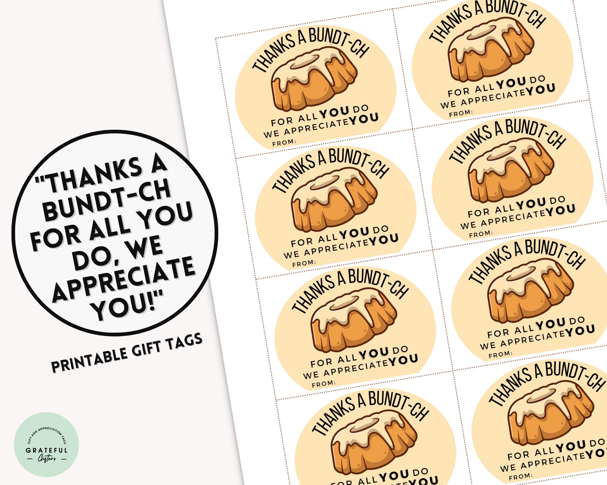 Thank You Printable Tags, Instant Download, Teacher Tags, Square Gift Tag,  End of School, Teacher Gifts, Thank You Tags, Treats, Bundt Cake
