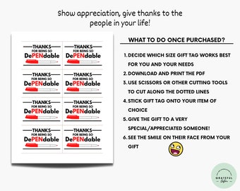 Thanks for Being so Dependable Thank You Gift Tags - Etsy