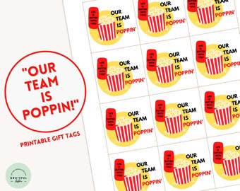 PRINTABLE Our Team Is Poppin Gift Tags Popcorn Appreciation for Teammates Staff Coworkers Popcorn PDF Template Printable Gift Tag