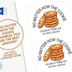 No Matter How The Cookie Crumbles You Are The Best Around Editable on Word Thank You Gift Tags Appreciation for Co-workers Cookie Gifts Tags
