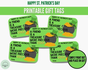 A Friend Is A Treasure More Precious Than Gold, St. Patrick's Day Gift Tags, St Patricks Gift, Luck of the Irish, St. Patricks Day Treat Tag